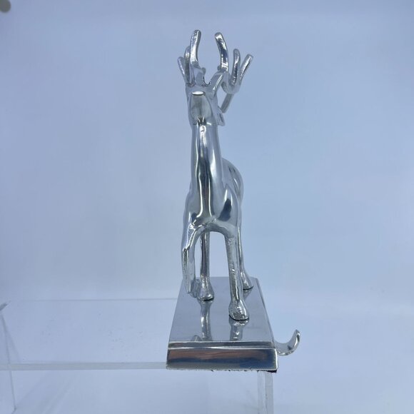 silver tone metal reindeer stocking holders with antler holiday decor pair - Picture 7 of 9